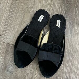 Birdies Black Faux Fur Slippers Mules Slides Black Size